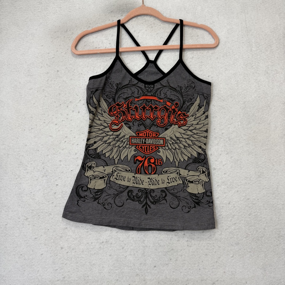 Harley-Davidson Tank Top Womens Medium Gray Sturgis 76th Rally Graphic Camisole